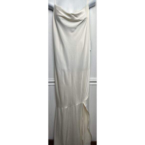 Eloquii Slip Dress 18 Drape Neck Ivory Maxi Gown Special Party Chiffon Stretch - Picture 1 of 9